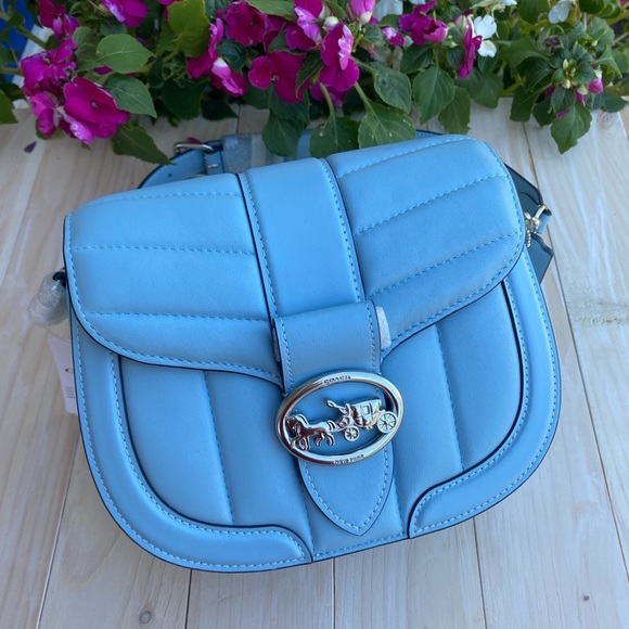 Coach Handbags - Coach Blue Crossbody Puffy Quilted Leather Georgie Saddle Handbag C2803 NEW